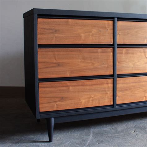 Soldmatte Black And Wood Mid Century Modern Dresser Vintage Etsy