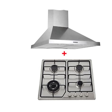 Pack Duo AUXSTAR Inox Plaque 4 Feux Hotte Pyramidale 60 Cm Promodeal