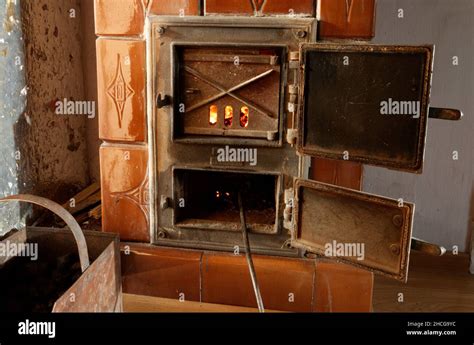 Traditional Coal Fired Heating Furnace With Decorative Doors Stock