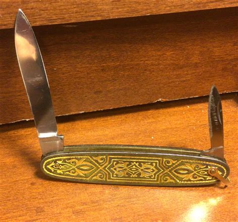 Damascene Toledo Spain Art Etched Folding Pocket Knife Inox Steel For