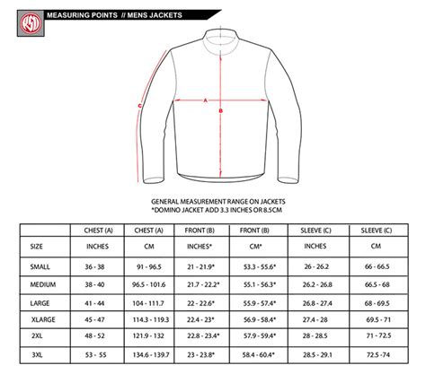 Roland Sands Men's Jacket Size Chart