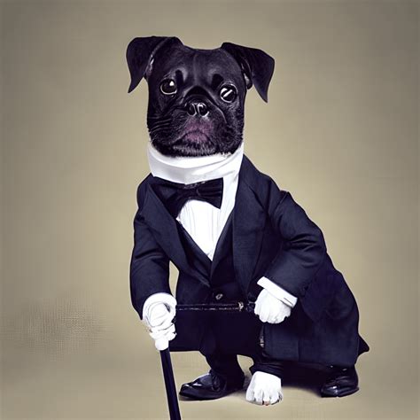 Dog In A Tuxedo With A Cane · Creative Fabrica