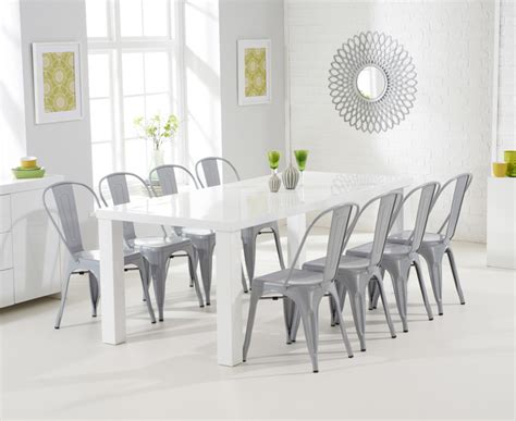 Atlanta 200cm White High Gloss Dining Table With Tolix Industrial Style