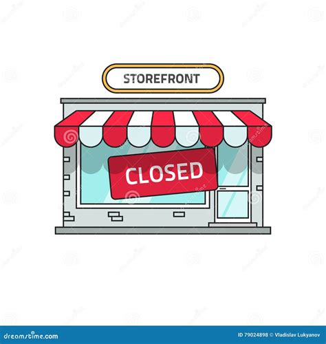 Closed Shop Building Vector Store Font View With Close Sign Stock