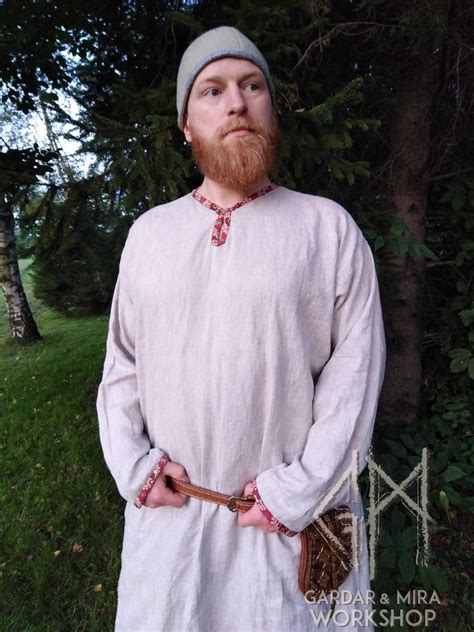 Viking Linen Shirt With Silk Reenactment Viking Linen Tunic Etsy