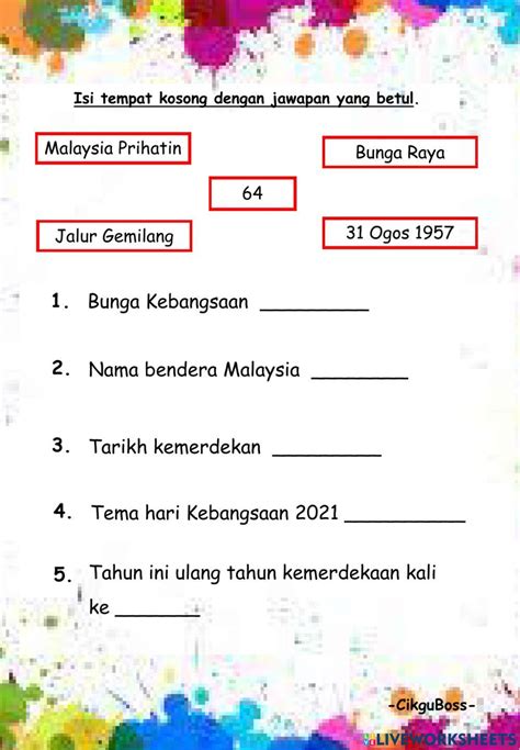 Merdeka Interactive Exercise For Tahap 2 Live Worksheets