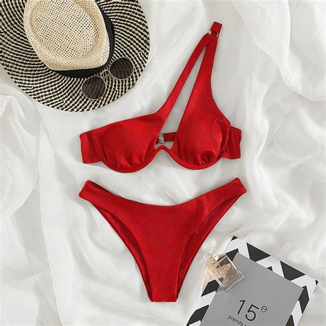 Bộ Đồ Bơi Bikini Một Mảnh Màu Trơn Hở Vai Mềm Mại Cho Nữ Shopee