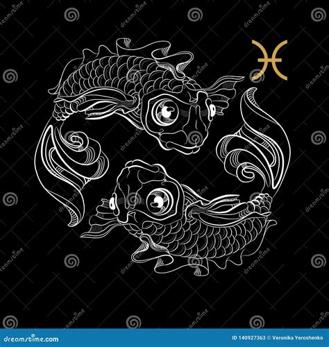 Zodiac Sign Pisces Isolated On Black Background Vector Stock Vector