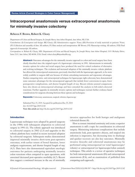 Pdf Intracorporeal Anastomosis Versus Extracorporeal Anastomosis For