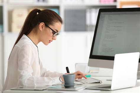 Stock Photo Young Female Programmer Working In The Office 05 Free Download