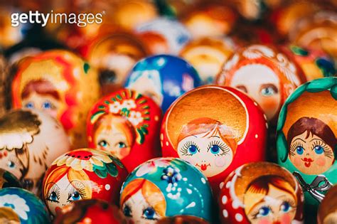 Colorful Russian Nesting Dolls Matreshka At Market Matrioshka Babushka