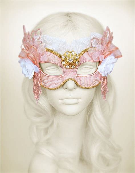 Pink And Gold Applique Embroidery Covered Masquerade Mask Venetian Style