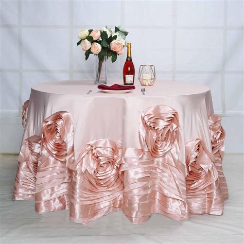 120 Rose Goldblush Large Rosette Round Lamour Satin Tablecloth Rose Gold Wedding Decor