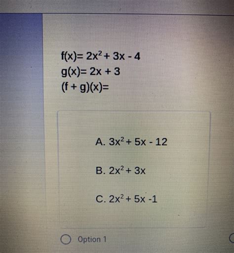 Solved F X 2x2 3x 4 G X 2x 3 F G X A 3x2 5x