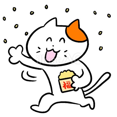 節分で豆まきするねこ 三毛イラスト No 23455835／無料イラストフリー素材なら「イラストac」