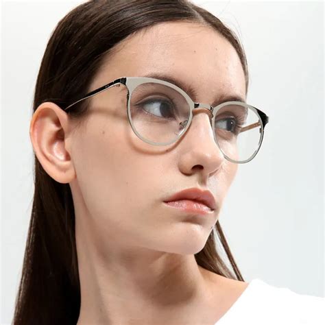 Pop Age Vintage Round Clear Lens Glasses Gradient High Quality Metal Ladies Optical Plain