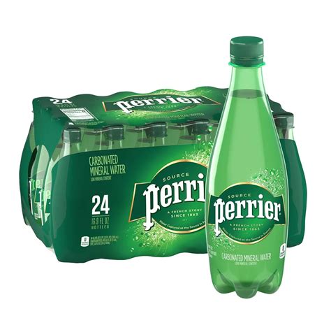 Perrier Natural Sparkling Water Glass And Plastic Bottles And Can ...