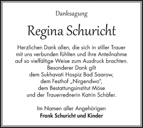 Traueranzeigen Von Regina Schuricht M Rkische Onlinezeitung Trauerportal