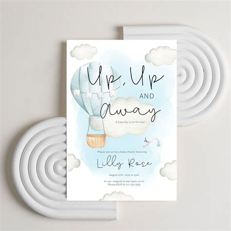 Hot Air Balloon Baby Shower Invitation Adventure Awaits Etsy