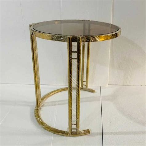 Polished Golden Wrought Iron Half Round Table For Home Semi Circle At