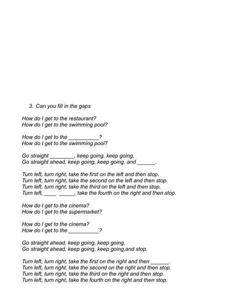 Giving Directions Rap Worksheet Live Worksheets