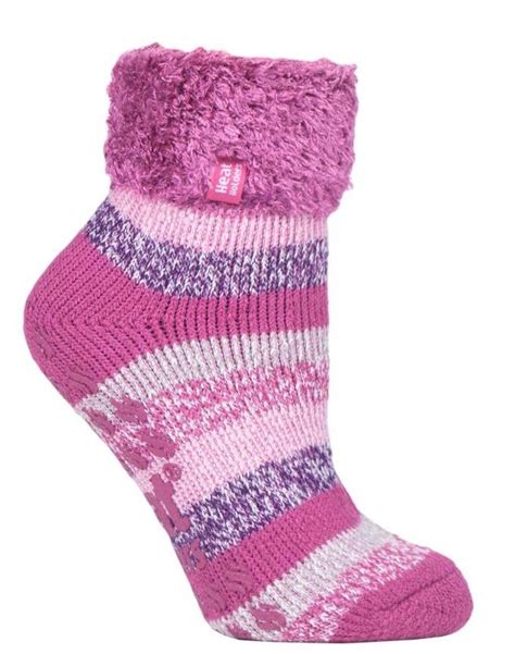 Ladies Heat Holders Lounge Twist Stripe Socks Pink Lily Heat