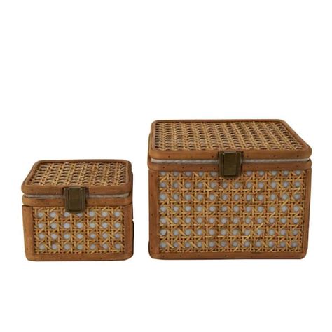 Litton Lane Square Rattan Handmade Woven Rattan Box With Bronze Latches