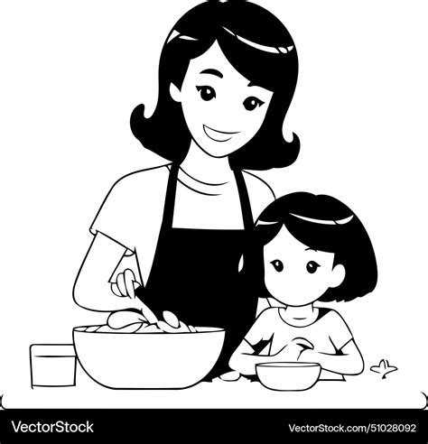 Mother And Daughter Cooking In The Kitchen Vector Image