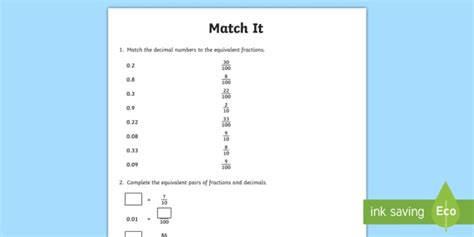 Decimal Equivalent For Tenths And Hundredths Worksheet Worksheet