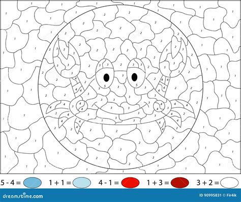 Crabe De Bande Dessinée Couleur Par Le Jeu éducatif De Nombre Pour Des