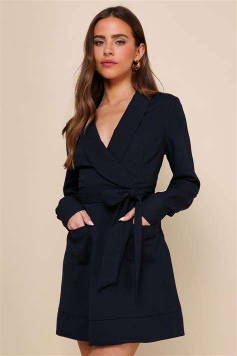 Navy Blue Mini Dress Collared Mini Dress Long Sleeve Dress Lulus