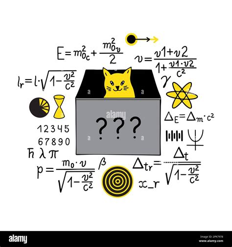 Set Of Physics Formula Symbols Equations And Schrodinger Cat Isolated