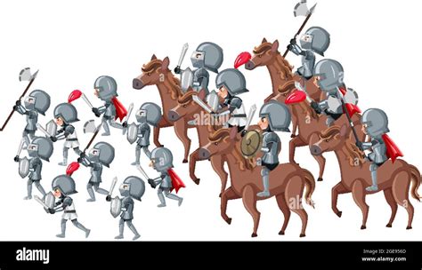 Medieval historical army characters going to the war illustration Stock ...