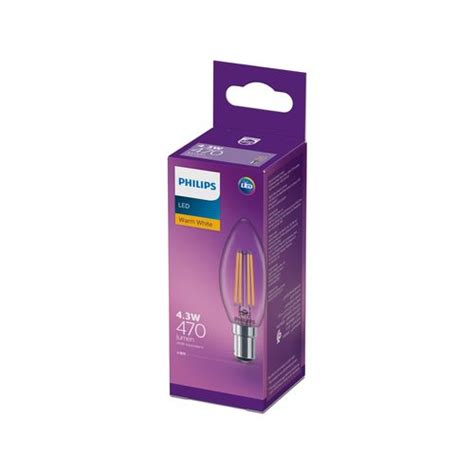 Philips 4 3w 470lm B35 Warm White Clear Led B15 Candle 1 Pack