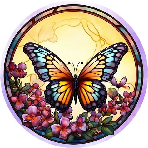 Butterfly Flower Faux Stained Glass Metal Wreath Sign Round Sublimated Metal Wreath Sign