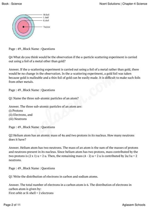 NCERT Solutions For Class 9 Science Chapter 4 Structure Of The Atom