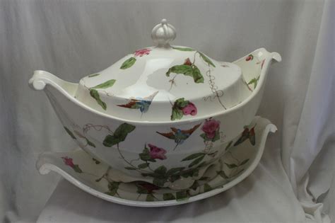 large copeland hand coloured lidded tureen  stand china rose antiques
