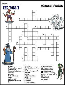 The Hobbit Novel Vocabulary Study Worksheets Word Search Crossword