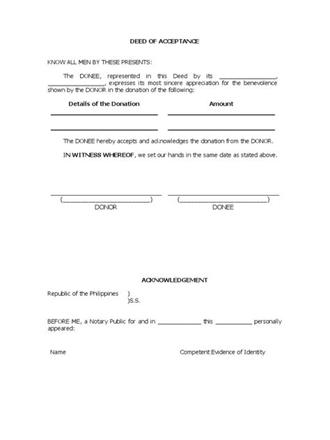 Deed Of Acceptance Template Pdf