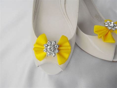 Items Similar To Handmade Bow Shoe Clips With Rhinestone Center Bridal