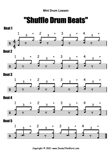 "Shuffle Drum Beats" Free Beginner Video Drum Lesson & Sheet Music » DrumsTheWord - Online Video ...