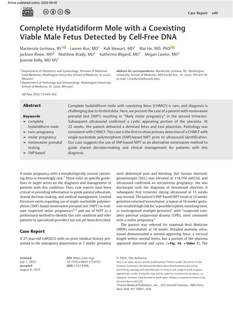Pdf Complete Hydatidiform Mole With A Coexisting Viable Male Fetus