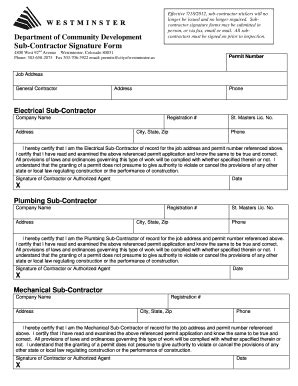 Fillable Online Ci Westminster Co Sub Contractor Signature Form