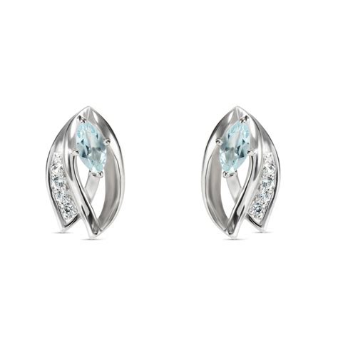 Boucles D Oreilles Argent Et Topaze Bleue Trait E Navette Ref