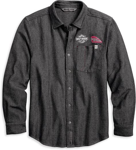 Harley Davidson Men S Multi Patch Button Down Shirt Grey Small