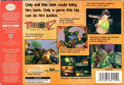 Turok 2 Seeds Of Evil 1998 Nintendo 64 Box Cover Art MobyGames