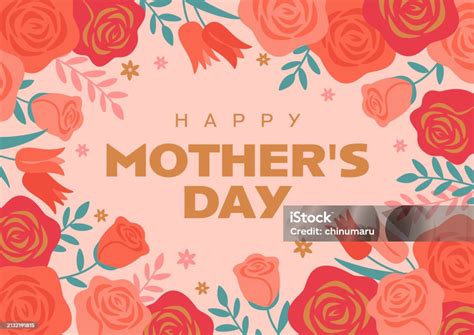 Mothers Day Title Background Rose Flower Ornate Design Frame Stock