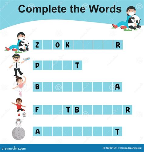 Complete The Words Printable Worksheet For Kids Profession Dream Theme
