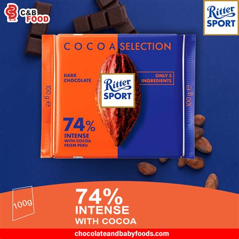 Ritter Sport Dark Chocolate 74 Intense With Cocoa 100G