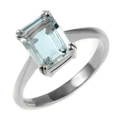 9ct White Gold 8mm X 6mm Emerald Cut Aquamarine Ring Jewellery From